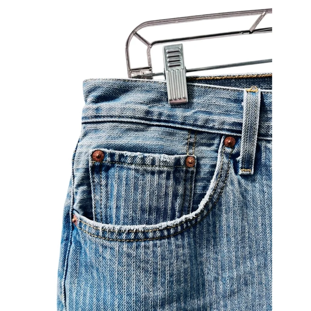 Levi Strauss 501 Striped Denim Blue Jean Shorts Size 32 Like New Cotton